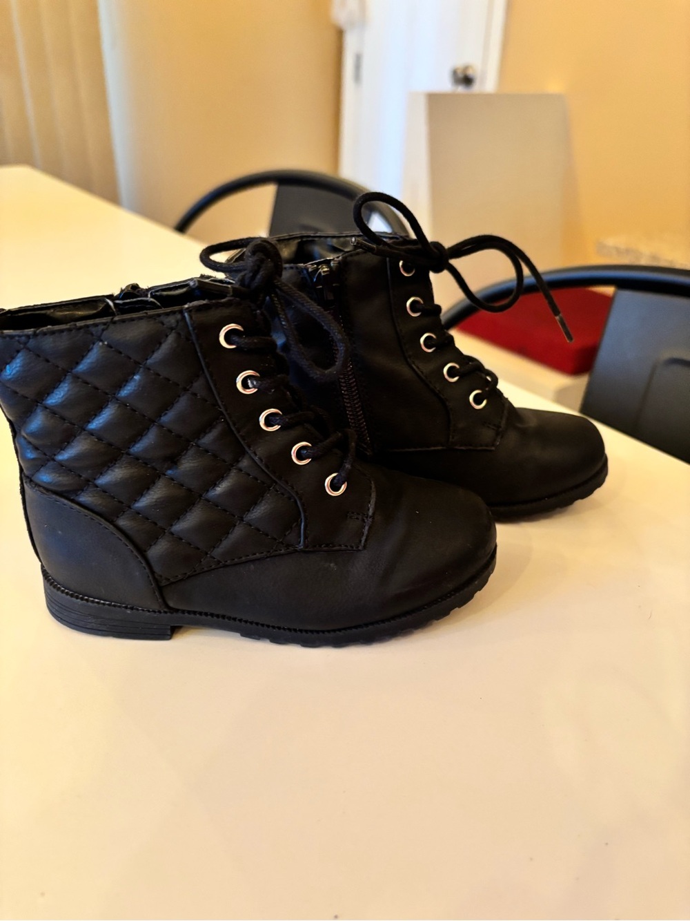Kids Quilted Lace-Up Ankle Boots Black